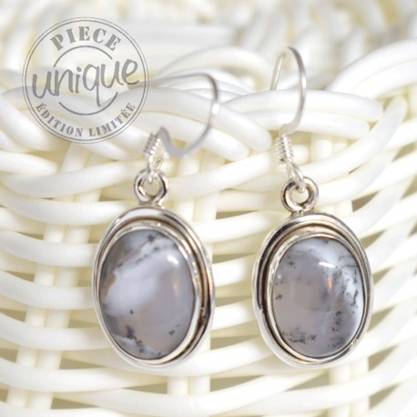 Boucle d'oreille Opale Dendritique argent 1