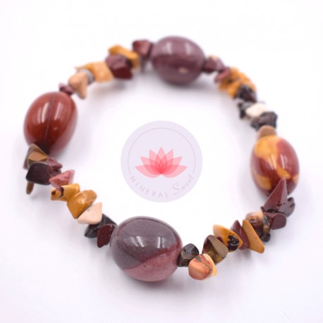 Bracelet Jaspe mokaïte chips et pierres roulées
