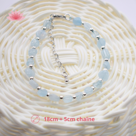 Bracelet  perles irregulières Aigue Marine et argent 2