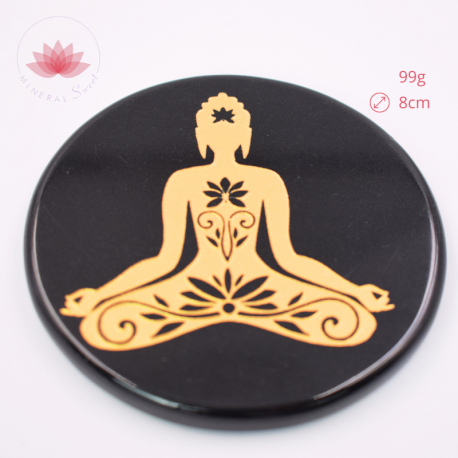 Obsidienne noire gravée Bouddha doré