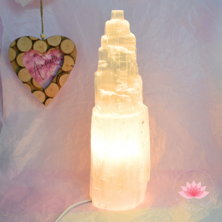 Lampe en Sélénite 30cm + cordon et lampe