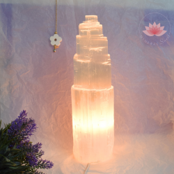 Lampe en Sélénite 35cm + cordon et ampoule
