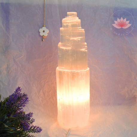 Lampe en Sélénite 35cm + cordon et ampoule
