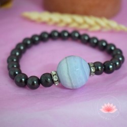 Bracelet Shungite + perle Calcedoine facetée