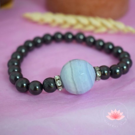 Bracelet Shungite + perle Calcedoine facetée