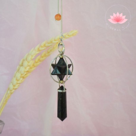 Pendule Shungite pointe biterminée et Merkabah