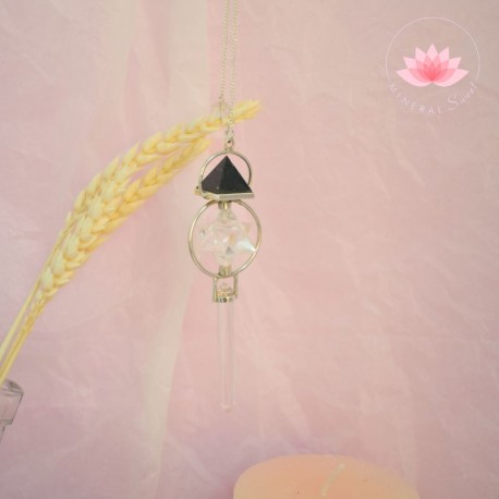 Pendule Pointe et Merkabah en Cristal de Roche avec Pyramide Shungite