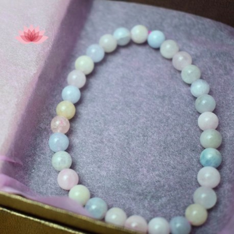 Bracelet Aigue-marine et Morganite  6mm