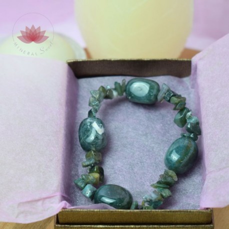 Pulsera Ágata musgo chips y piedras rodadas