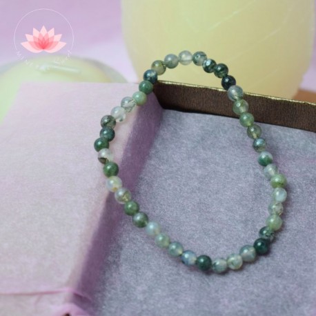 Bracelet Agate mousse Perles rondes 4mm