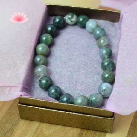 Bracelet Agate mousse perles rondes 10mm