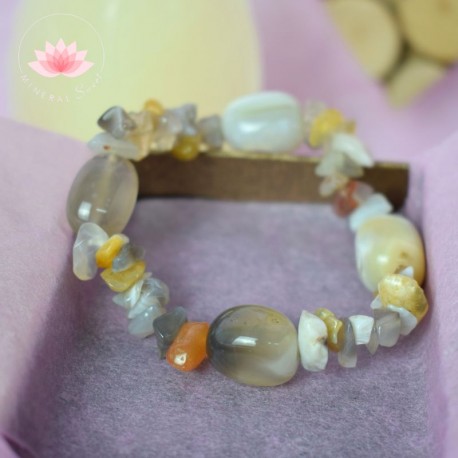 Bracelet Agate chips et pierres roulées