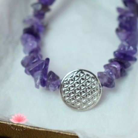 Pulsera amatista barroca con flor de la vida